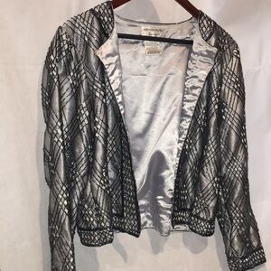Adriana Papell Evening Beaded Silver Jacket | Size M
